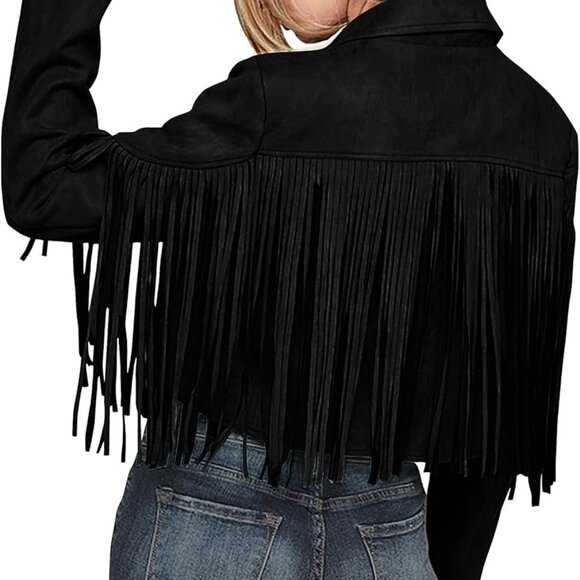 Women's Fringe Faux Suede Leather Jackets Fall Fashion 2025 Tassel Motorcycle Cr - Picture 1 of 9